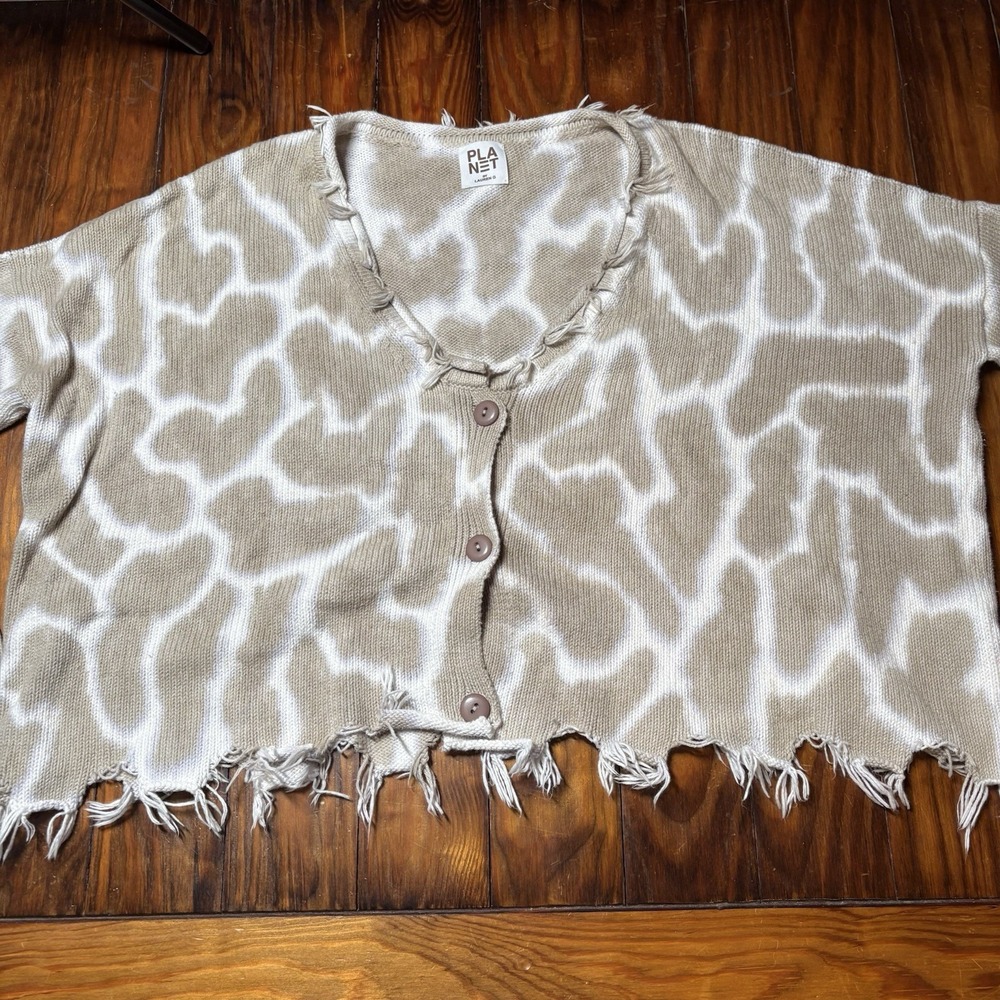 Planet By Lauren G Tattered Beach Bum Cardigan Oversized Tie Dye One Size A1049